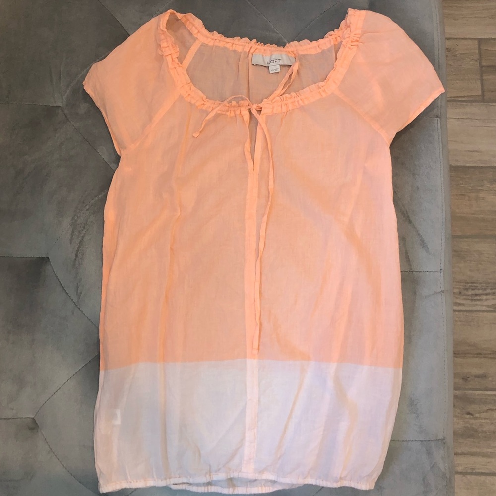 LOFT peach & cream sheer blouse